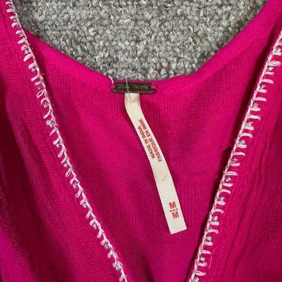 Free People Delilah Embroidered Wrap Mini Dress in Bright Pink Womens Medium - Picture 3 of 8